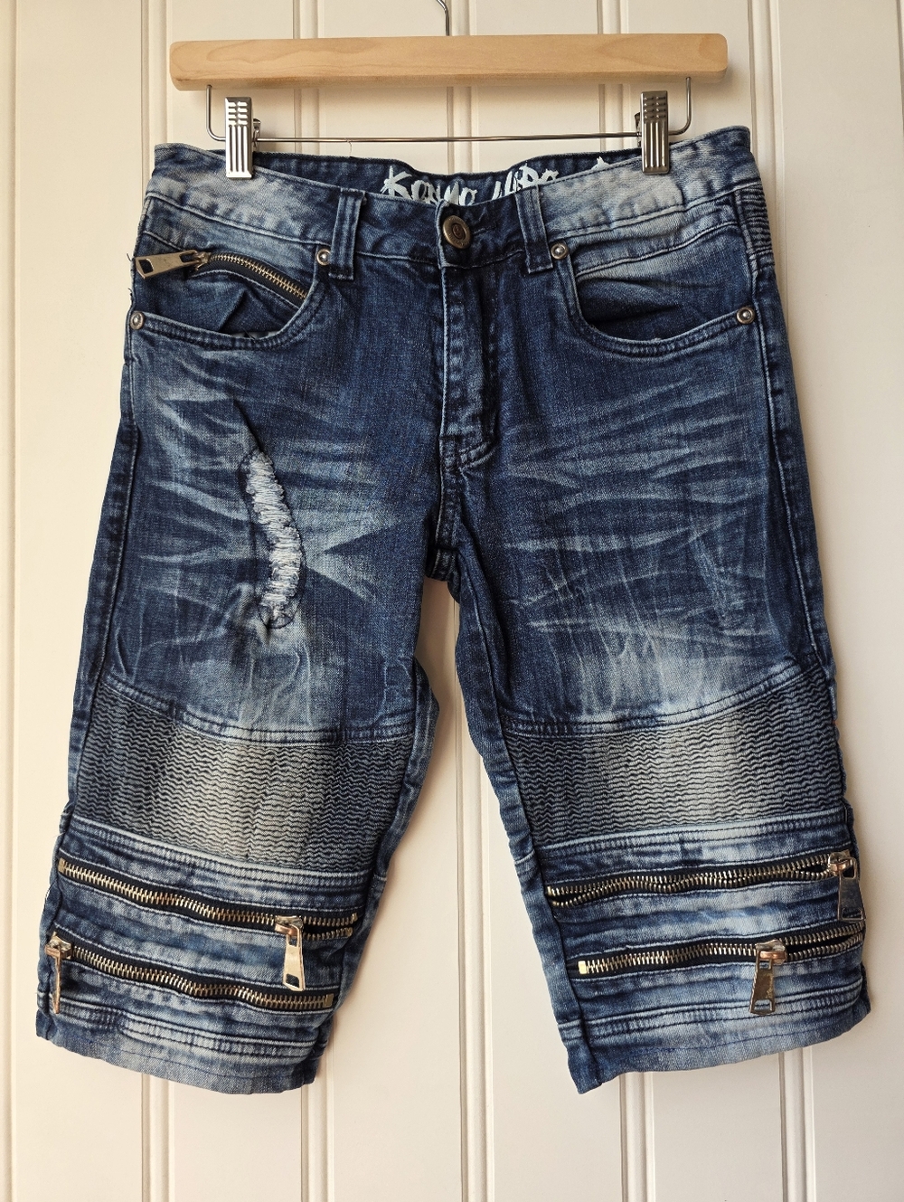 Kosmo Lupo Distressed Moto Denim Edgy Jean Shorts Size 29
